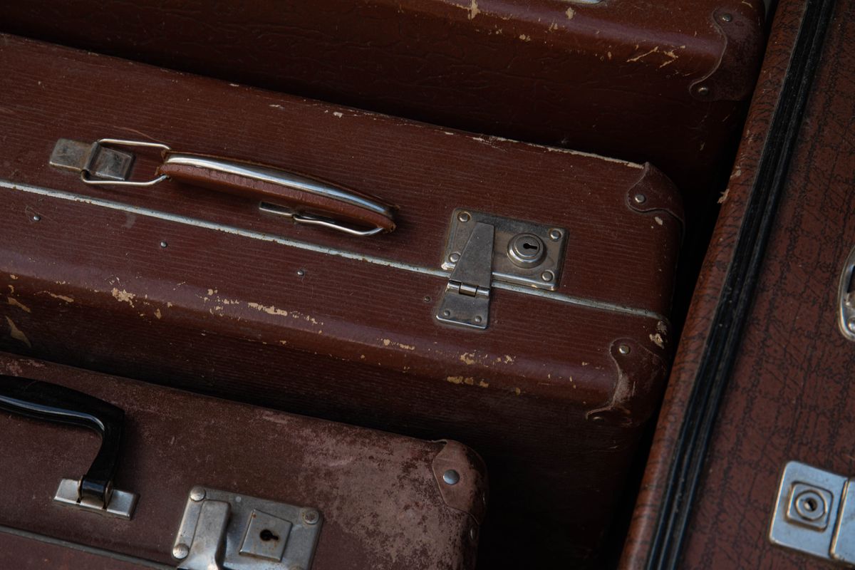 Close-up of a brown leather briefcase